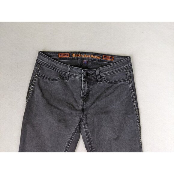 ROCK REVIVAL KATHRYN LEGGING - WOMENS GRAY DISTRESSED RHINETONE SKINNY JEANS 27 - Picture 4 of 12